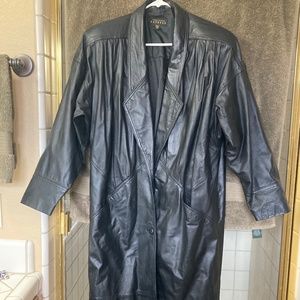 Full length, lined Black Leather Coat